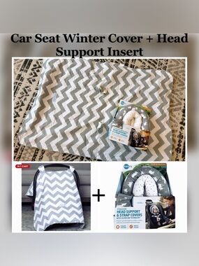 Gray & White Chevron Car Seat Cover + Head Support Set